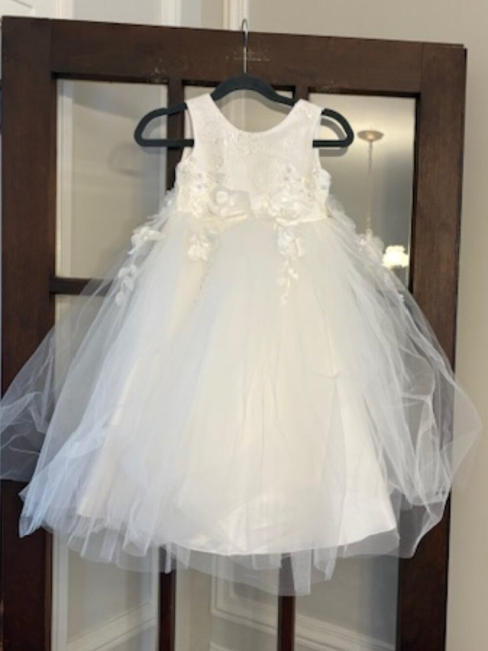 Princess Daliana White Flower Girl Dress with Tulle, Size 2